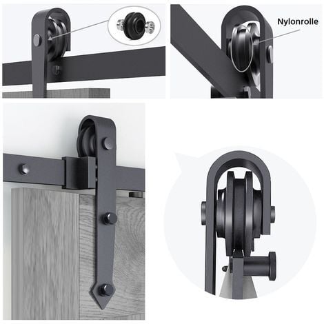 Yaheetech Schiebetürbeschlag Set Schiebetürsystem Laufschiene mit Abstandshalter Montage-Set 366 cm (12ft)