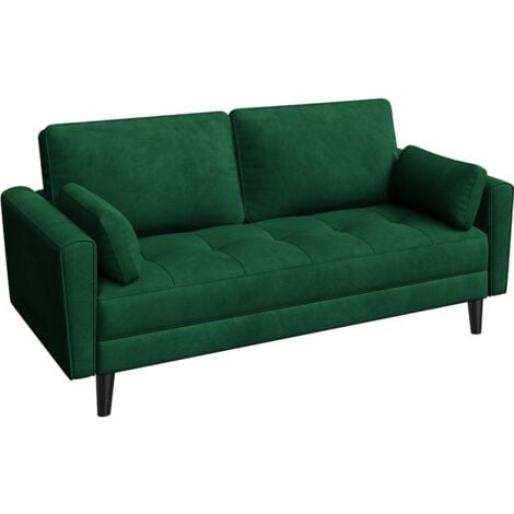 Yaheetech 2 Sitzer Sofa, Loveseat, Sofa mit 2 Kissen und Armlehnen, Moderne Couch Sofa aus Samtstoff, 2er Couch Loungesofa, Bequemes Sofa für Wohnzimmer, Schlafzimmer, Grün