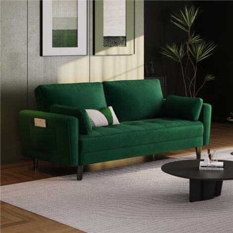 Yaheetech 2 Sitzer Sofa, Loveseat, Sofa mit 2 Kissen und Armlehnen, Moderne Couch Sofa aus Samtstoff, 2er Couch Loungesofa, Bequemes Sofa für Wohnzimmer, Schlafzimmer, Grün