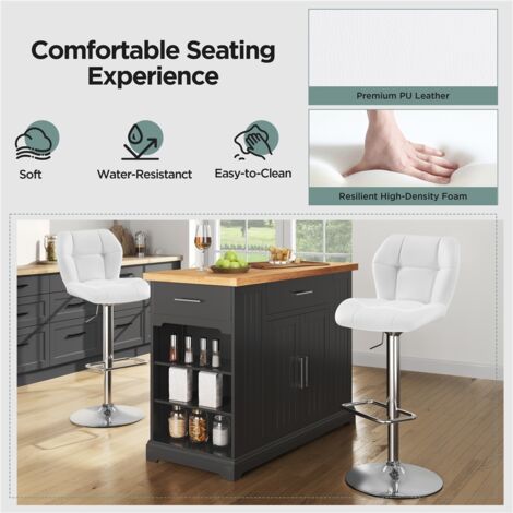 Yaheetech Barhocker Mit Rückenlehne - Höhenverstellbar & Drehbar, Weißes Kunstleder