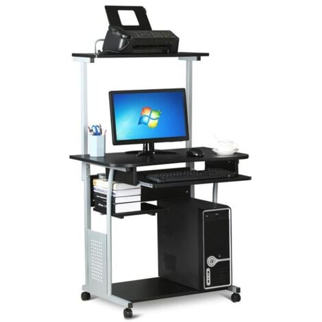 Yaheetech Schreibtisch Computertisch Bürotisch mit Druckerregal und  Tastaturablage PC-Laptop-Tisch für kleine Räume Schwarz