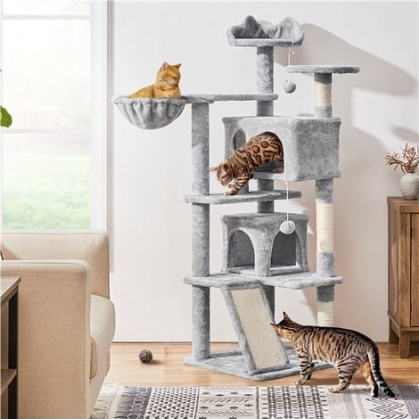 Yaheetech Kratzbaum Katzenkratzbaum Stabil Kletterbaum 137cm Hoch mit Sisal-Kratzstangen und 2 Katzenhöhlen Spielsisal