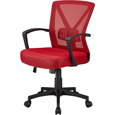 Yaheetech Bürostuhl Ergonomischer Drehstuhl Schreibtischstuhl Chefsessel mit Lordosenstütze und Armlehne Höhenverstellung und Wippfunktion Rot