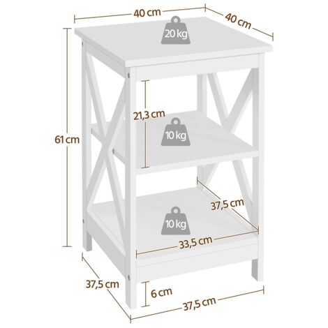 Yaheetech Beistelltisch 3 Ebenen Nachttisch Nachtschrank Sofatisch Couchtisch für Schlafzimmer, Wohnzimmer 40x40x61cm Weiß
