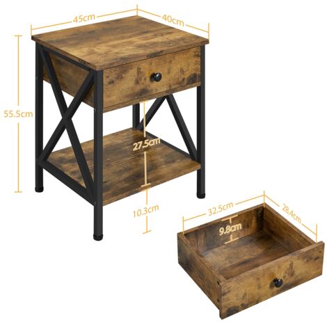 Yaheetech 2 Stück Nachttisch Sofatisch X-förmige Couchtisch Beistelltisch mit Schublade und Ablage für Schlafzimmer/Wohnzimmer