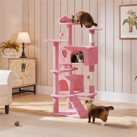 Yaheetech Katze Kratzbaum Post stabile Katze Kratzbaum Möbel Kletterbaum für Katzen Höhe 137 cm Rosa