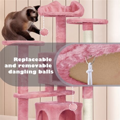 Yaheetech Katze Kratzbaum Post stabile Katze Kratzbaum Möbel Kletterbaum für Katzen Höhe 137 cm Rosa