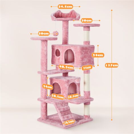 Yaheetech Katze Kratzbaum Post stabile Katze Kratzbaum Möbel Kletterbaum für Katzen Höhe 137 cm Rosa