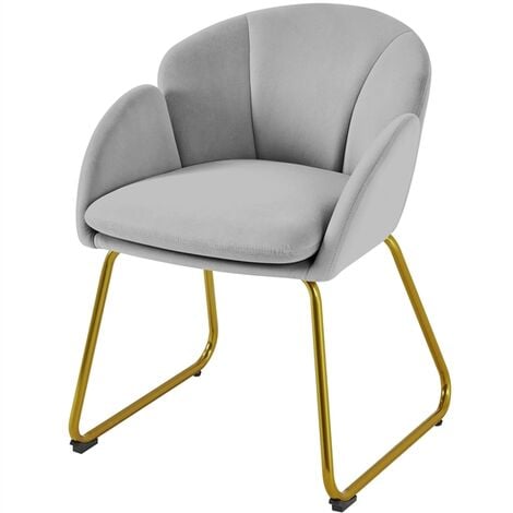 Yaheetech Gepolsterter Sessel mit Blütenblatt-Rückenlehne, Lehnstuhl mit Metallbeinen Gold, Esszimmerstuhl Polstersessel für Schminktisch, Küchenstuhl in Blumenform grau