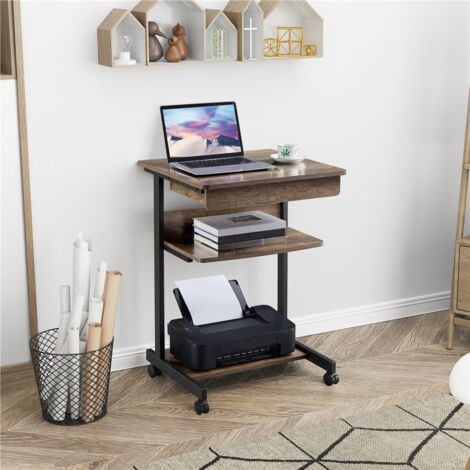 Yaheetech Schreibtisch, Computertisch auf Rollen, Bürotisch mit Tastaturablage und offenem Fach, Industrie-Design, 56 x 51 x 79 cm, für Homeoffice, Arbeitszimmer