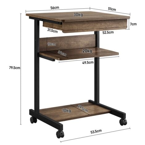 Yaheetech Schreibtisch, Computertisch auf Rollen, Bürotisch mit Tastaturablage und offenem Fach, Industrie-Design, 56 x 51 x 79 cm, für Homeoffice, Arbeitszimmer