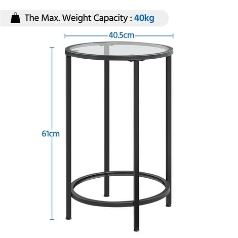 Yaheetech Beistelltisch, Nachtkonsole, Nachttisch Rund, Tischplatte aus Glas, Sofatisch BxTxH: 40,5 x 40,5 x 61 cm Schwarz