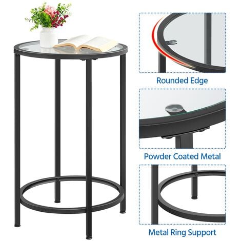 Yaheetech Beistelltisch, Nachtkonsole, Nachttisch Rund, Tischplatte aus Glas, Sofatisch BxTxH: 40,5 x 40,5 x 61 cm Schwarz