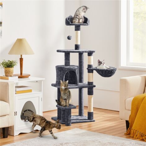 Yaheetech Kratzbaum Katzenkratzbaum 145 cm Stabiler Katzenbaum mit Aussichtsplattform Liegemulde Sisalstämme Kletterbaum für kleinen mittelgroßen Katzen Dunkelgrau