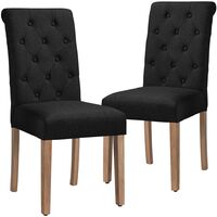 Yaheetech 2er Set Esszimmerstühle Küchenstuhl Polsterstuhl mit hoher Rückenlehne Beine aus Massivholz gepolsterte Sitzfläche, Schwarz