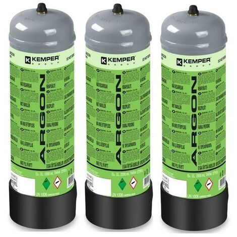 Pack 3 Bouteilles de gaz ARGON PUR 110 Bar 2.2 Litres KEMPER Soudage semi-automatique MIG-Bonbonne gaz Grande contenance Jetable