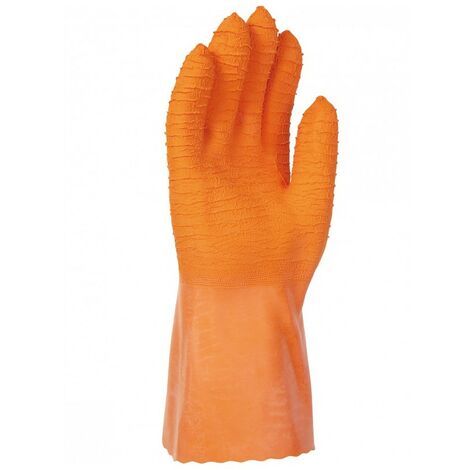 Gant protection chimique et anti chaleur SINGER Taille 8 Orange/coton interlock 30cm coupé cousu paume crêpée