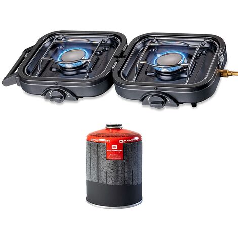Réchaud gaz 2 feux 4600W pliable + Cartouche de gaz KEMPER (1/5)