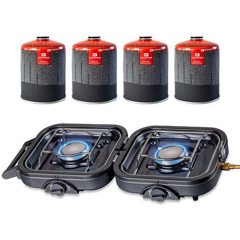 Réchaud gaz 2 feux 4600W pliable + 4 Cartouches de gaz KEMPER (1/5)