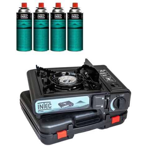 Réchaud à gaz 2200W + 4 Cartouches gaz butane Camping Road trips Piezo Mallette Etna INTEC (1/5)