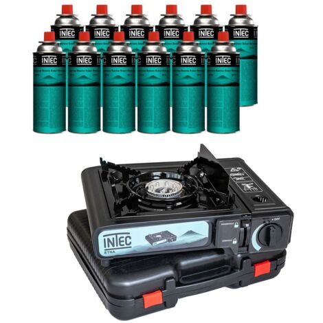 Réchaud gaz Portable 2200W + 12 Cartouches gaz butane Camping Road trips Piezo Mallette Etna INTEC (1/5)
