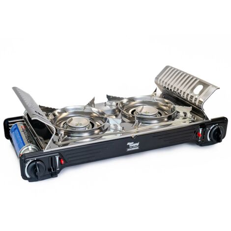 Réchaud à Gaz 2 Feux Portable 4,75 KW – Plaque Cuisson Camping Intérieur/Extérieur – Inox + NG/GPL – Puissant & Stable