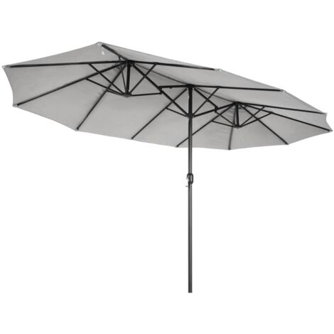 Parasol de jardin double Gris 450 x 265 x H 240cm Mât Ø48mm Toile polyester 180gr/m2 Robuste KZ GARDEN (1/5)