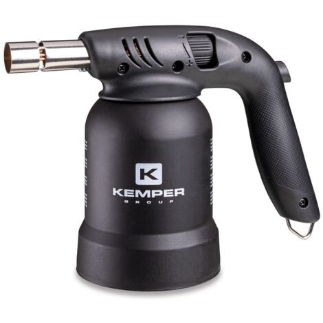 Lampe à souder à gaz Professionnelle Utilisation 360° Chalumeau gaz Allumage piezo Cartouches gaz Perçables BLACK EDITION KEMPER