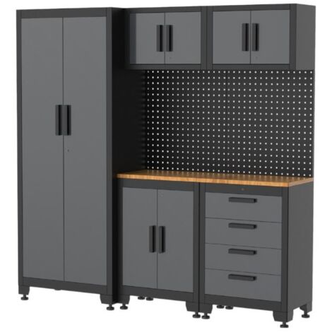 Armoire modulaire Meubles d'atelier Garage L1.95m HT 2.00m 8 Eléments Modulables Gris Anthracite Pré-montés VITO