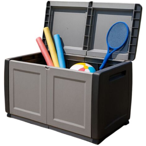 Coffre de rangement 230L Coffre de Jardin Gris/Noir 96 x 53 x H57cm Poignées de transport polypropylène INTEC (1/5)