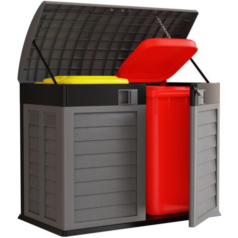 Cache poubelles 2 portes anthracite – Abri extérieur 1500L en polypropylène recyclé – Accès facile avec double porte et couvercle rabattable – Intec