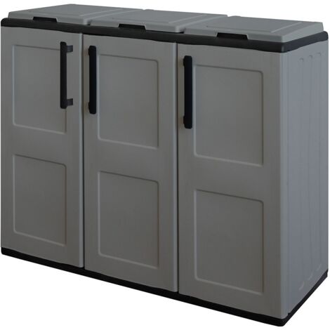 Armoire de tri sélectif 3 sacs gris – Meuble de recyclage intérieur extérieur – Polypropylène recyclable – Dimensions 102 x 37 x 84 cm – Intec (1/5)