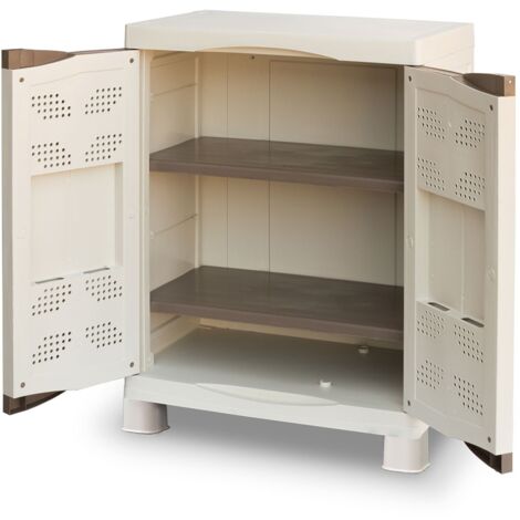 INTEC Armoire Basse 2 Portes Gris Anthracite – 68×37×84 Cm – Rangement Garage, Buanderie, Jardin En Polypropylène Recyclé