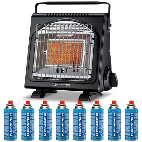 Kemper – Chauffage de chantier au gaz 1700W – Autonomie 2h30 – Systèmes de sécurité intégrés – Inclus 8 cartouches de gaz butane