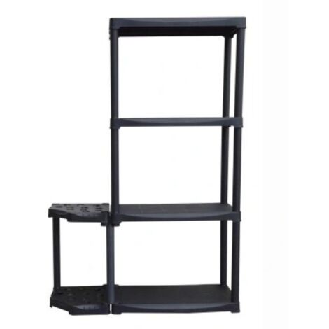 Étagère de Rangement 4 niveaux + Porte-Balai Noir Polypropylène Résistant Garage Buanderie Art Plast