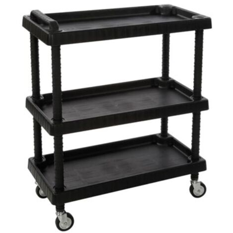 Artplast – Chariot d'atelier noir sur roulettes – 3 étagères réglables – Charge max 40 kg par étagère – Dimensions 750x375x920 mm – Polypropylène robuste
