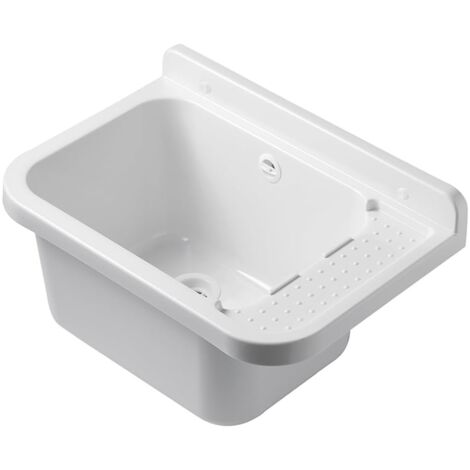 Lavabo mural en résine blanc 50 x 32 cm – Vasque suspendue ultra-résistante – Installation murale facile – Pour garage, buanderie, extérieur – Intec (1/5)