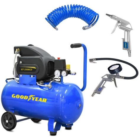Compresseur d'air Silencieux 50 Litres 8 bar 2CV 1.5KW 115 PSI + Kit Air comprimé 3 pièces GOODYEAR (1/5)
