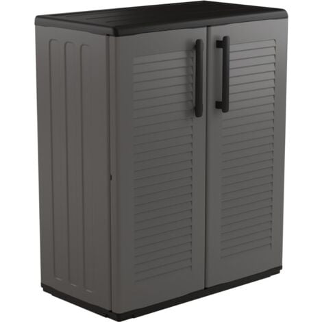 Armoire de Rangement Grise Armoire basse 2 portes Polypropylène 68x37h84 cm ArtPlast