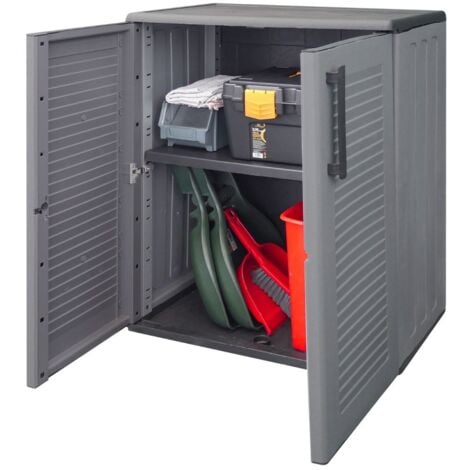 Armoire de Rangement Grise Armoire basse 2 portes Polypropylène 68x37h84 cm ArtPlast