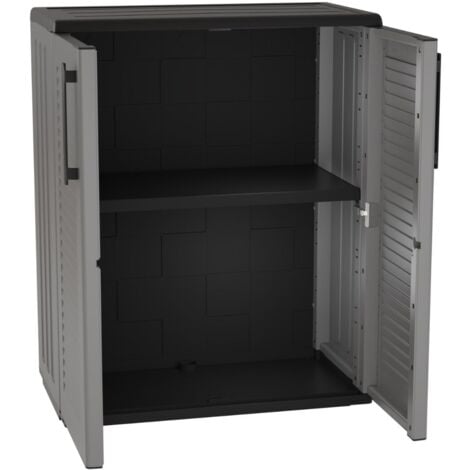 Armoire de Rangement Grise Armoire basse 2 portes Polypropylène 68x37h84 cm ArtPlast