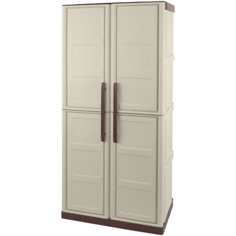 Armoire d'atelier 2 portes 3 étagères 70 x 39 x 165 cm – Polypropylène résistant – Capacité 30 kg par étagère – Pour garage et buanderie
