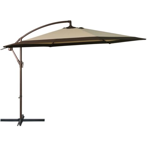 Parasol de Jardin Inclinable Ø300cm Design Sable et Bordure Marron - Parasol déporté Toile Polyester Anti UV KZ GARDEN (1/5)