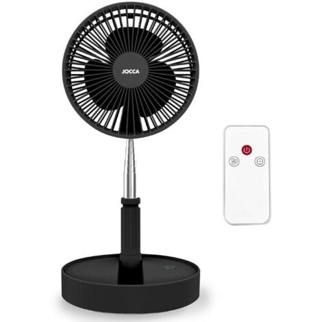 Ventilateur à Batterie Sans fil Silencieux USB NOIR  Pied Pliable & Télescopique Télécommande Autonomie 24h Jocca