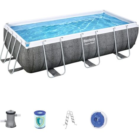 Bestway – Piscine hors sol rectangulaire acier 404 x 201 x 100 cm – Capacité 6 478 L – Pompe filtration incluse – Échelle et diffuseur ChemConnect