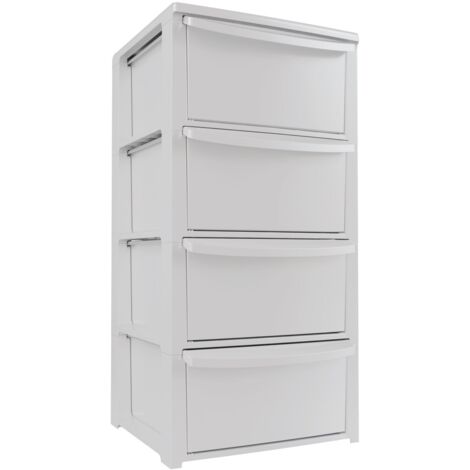 Artplast – Commode 4 tiroirs blanche – Rangement intérieur 39 x 38.5 x 80.5 cm – Structure polypropylène résistante à l'humidité – Prête à l'emploi
