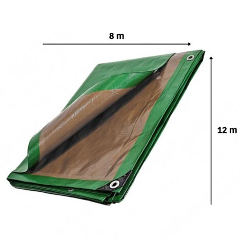 Bâche plastique 8x12 m étanche traitée anti UV verte et marron 250g/m² -  bâche de protection