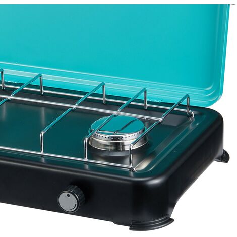Plaque de cuisson gaz portable 2 feux 2350W Table de Cuisson Butane/Propane Bruleurs inox Couvercle amovible INTEC