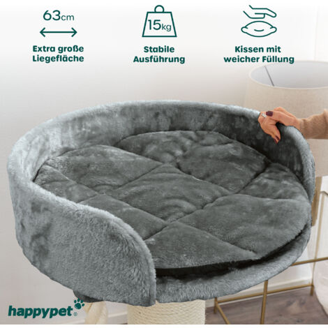 HAPPYPET Premium Kratzbaum Grosse Katzen Stabil - Katzenbaum, Kletterbaum für Maine Coon Ragdoll, Natursisal, Spieltau, Dicker Stamm 18 cm, 100 cm hoch  Grau plus