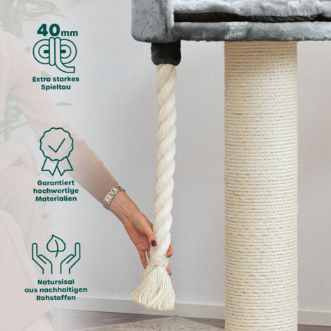 HAPPYPET Premium Kratzbaum Grosse Katzen Stabil - Katzenbaum, Kletterbaum für Maine Coon Ragdoll, Natursisal, Spieltau, Dicker Stamm 18 cm, 100 cm hoch  Grau plus
